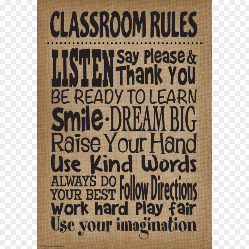 Classroom Rules Teacher Poster Hessian Fabric Paper PNG