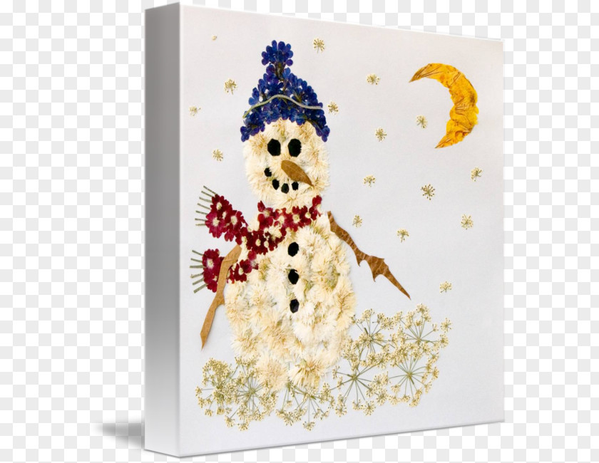 Snowman Scene Canvas Pressed Flower Craft Work Of Art PNG
