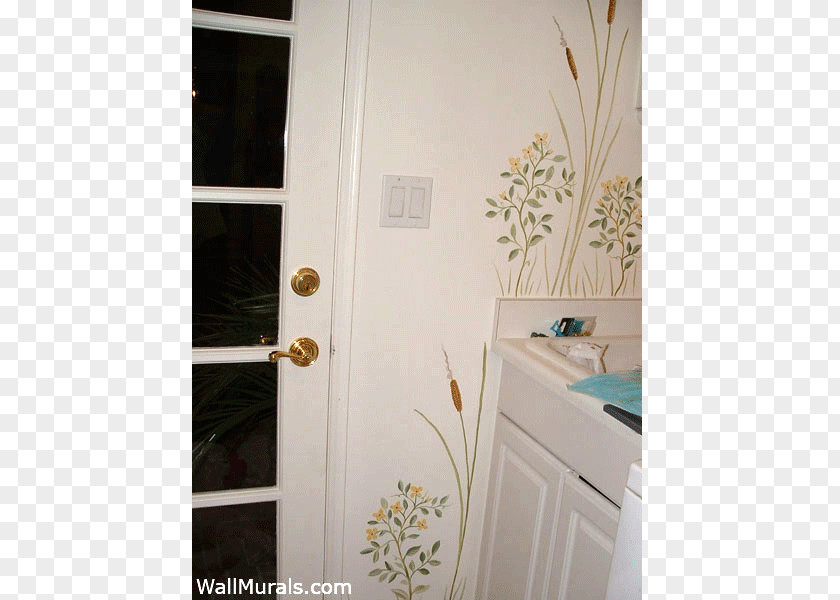Painted Flowers Window Laundry Room Furniture PNG