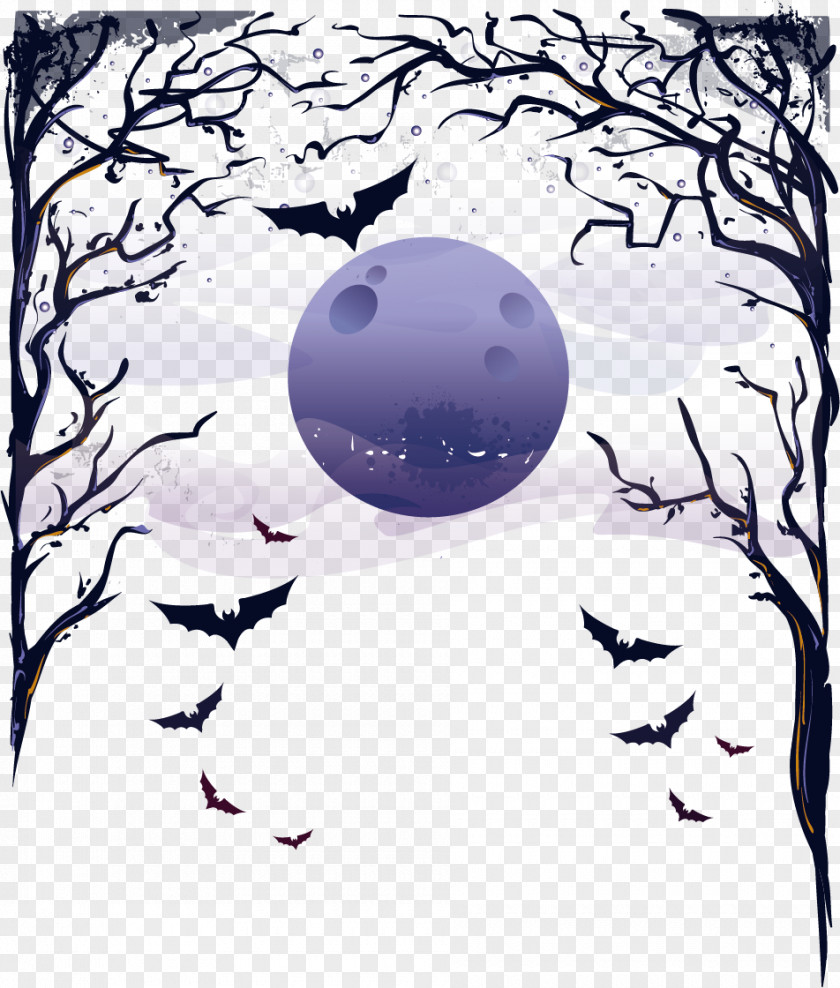 Vector Moon Bat Halloween Card Poster Jack-o-lantern PNG