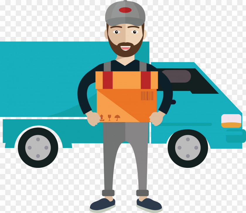 Vector Hand-painted Card Delivery Courier Man Royalty-free Illustration PNG