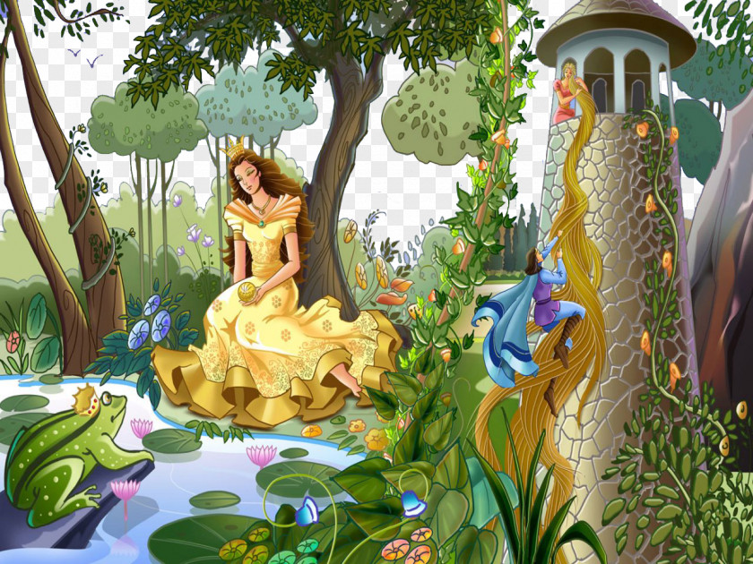 Hand-painted Snow White Grimms Fairy Tales Cinderella Wallpaper PNG