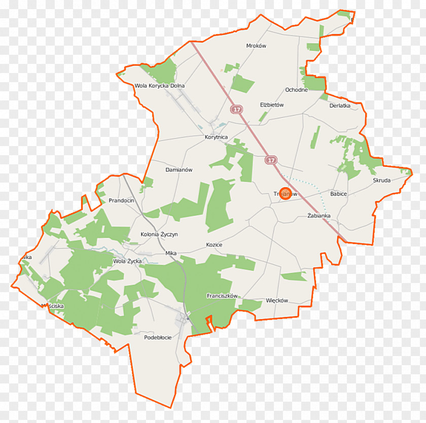 Map Korytnica, Garwolin County Podebłocie Dudki, Masovian Voivodeship Życzyn Trojanów, PNG