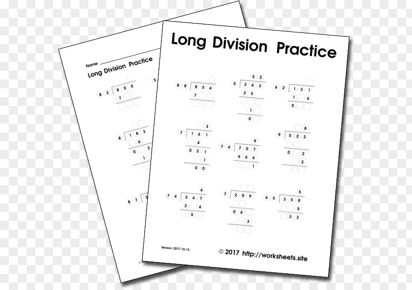 Mathematics Long Division Worksheet Multiplication Subtraction PNG
