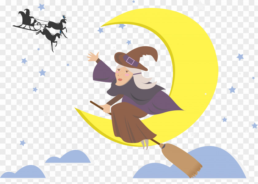 The Witch Sitting On Moon Illustration PNG