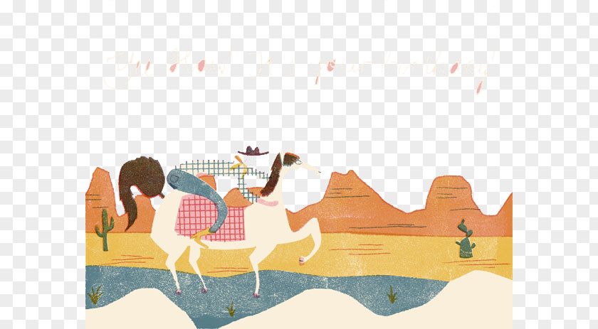 Hand-painted Cowboy Desert Walk Illustrator Illustration PNG