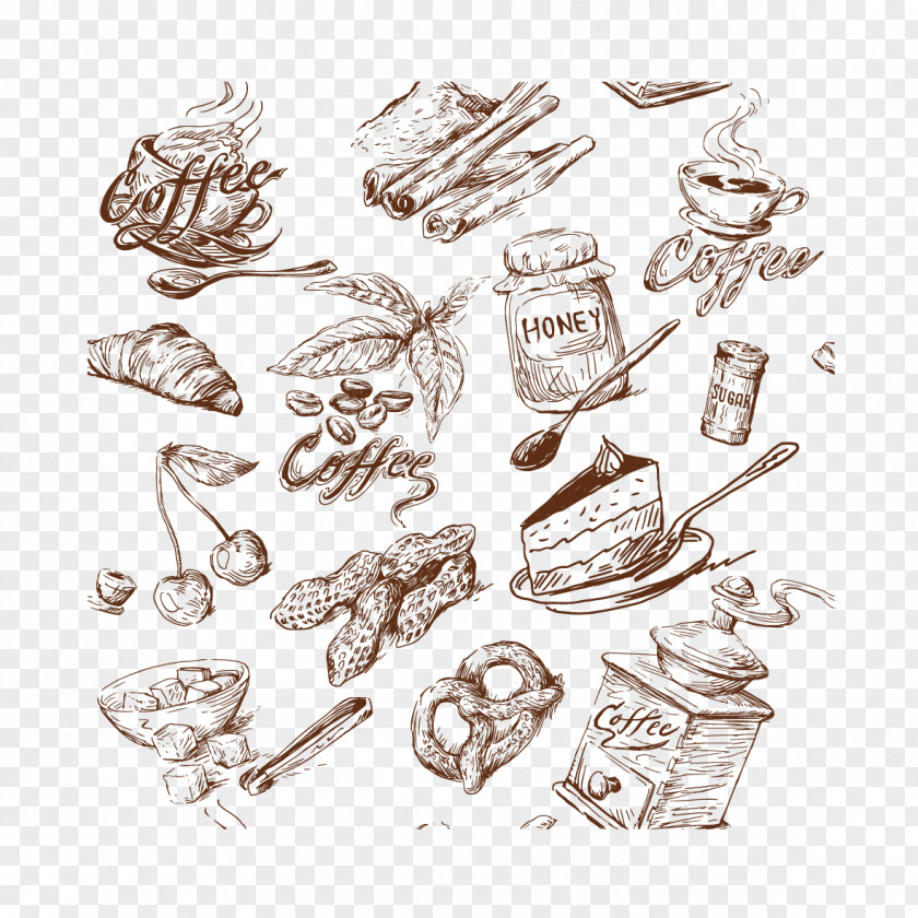 Vector Painted Peanuts And Bread Drawing Line Art Food Illustration PNG