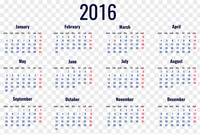 2016 Calendar Cliparts Philippines Template Holiday PNG