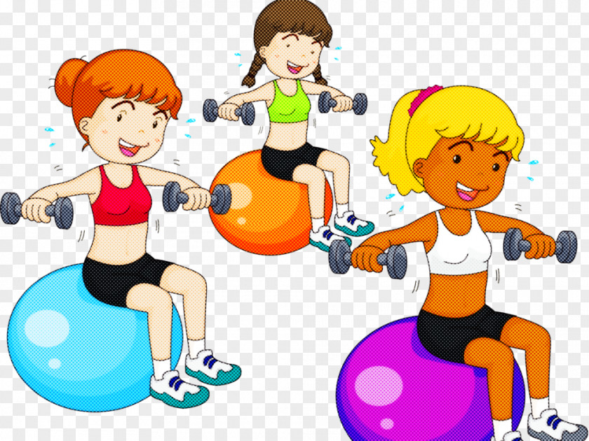 Aerobics Exercise Cartoon Physical Fitness Equipment Swiss Ball Playing Sports PNG