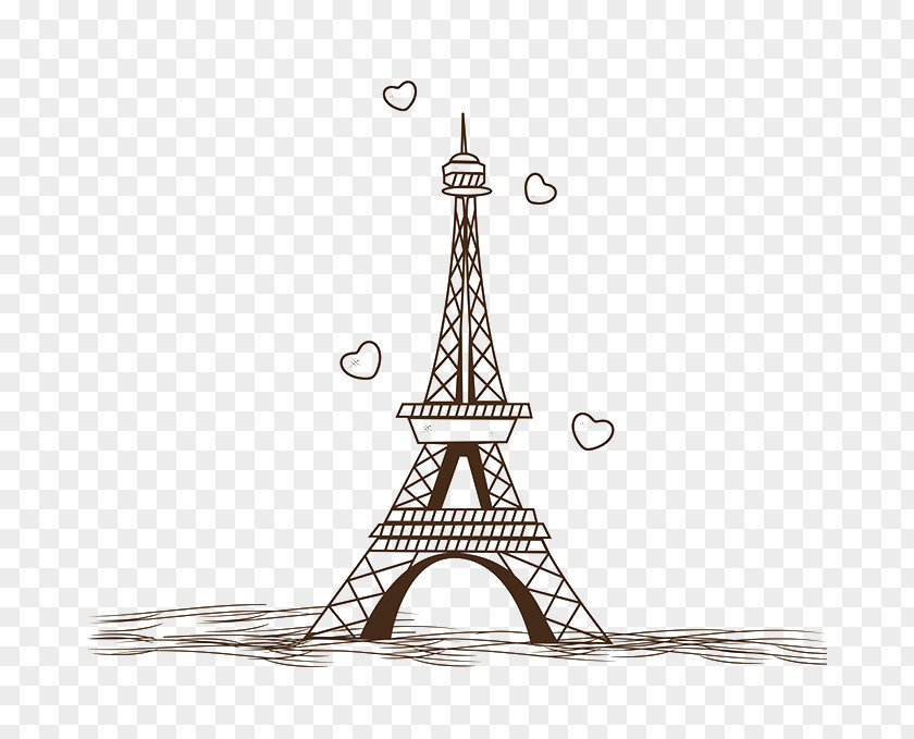 Hand Painted Paris Tower Eiffel Drawing Illustration PNG