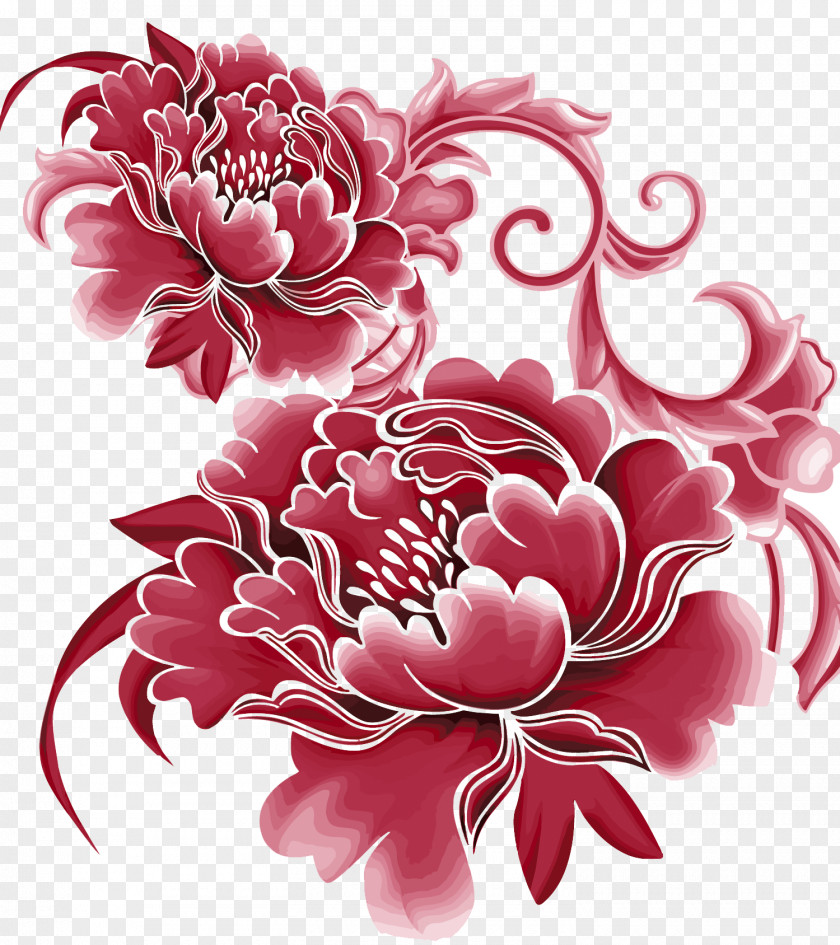 Peony Vector China Paper Flower Sticker PNG