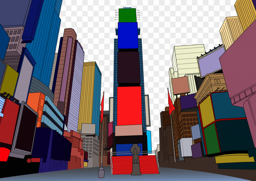 Features High-rise City Times Square Broadway Flat Design PNG