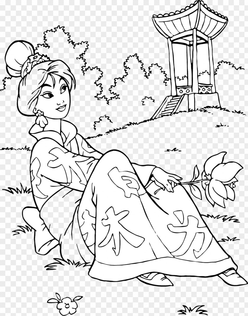 Mulan Coloring Book Princess Character Line Art PNG