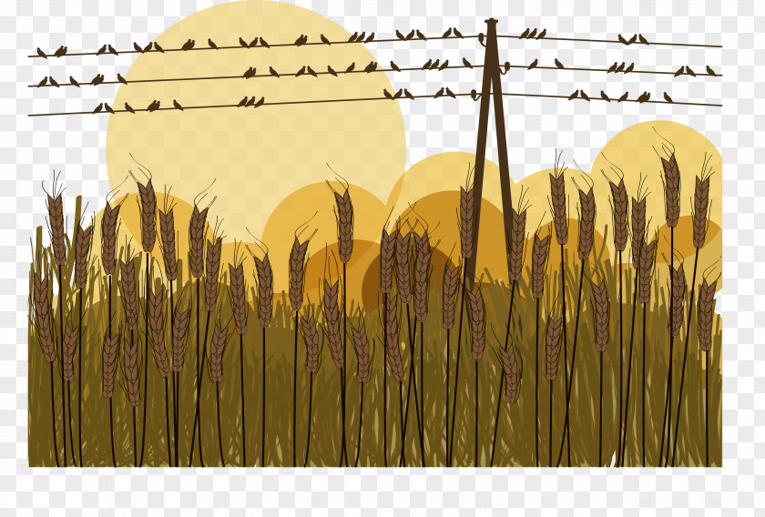 Vector Autumn Paddy Bird Silhouette Illustration PNG