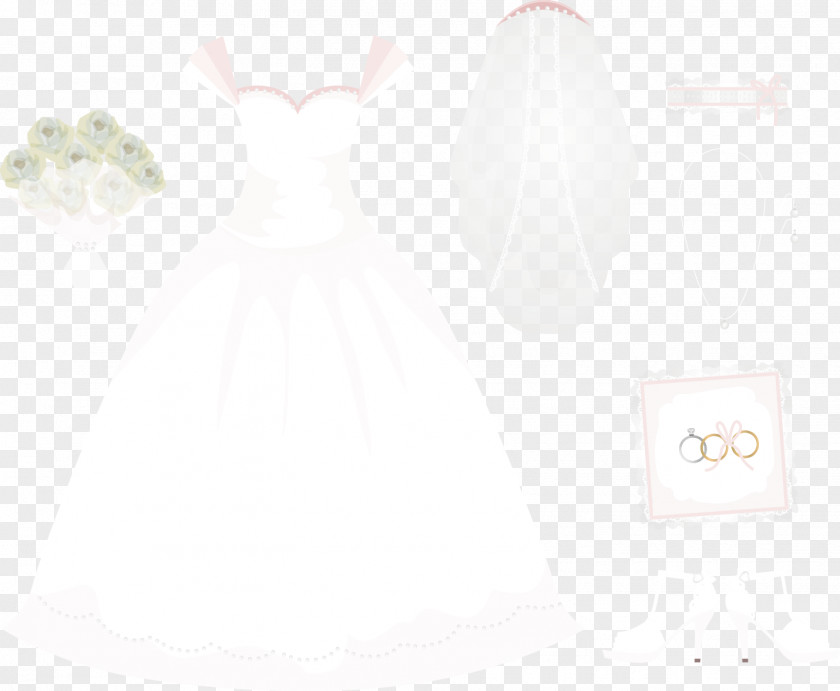 Vector Hand-painted Wedding Veil And Rings Dress White Gown PNG