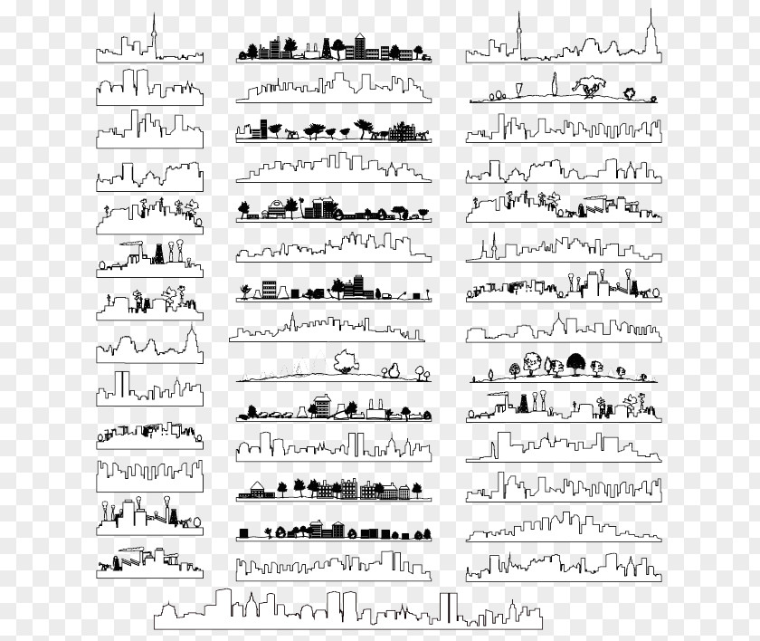 40 Section Line Painted Urban Silhouette Vector Material Drawing Art Skyline PNG