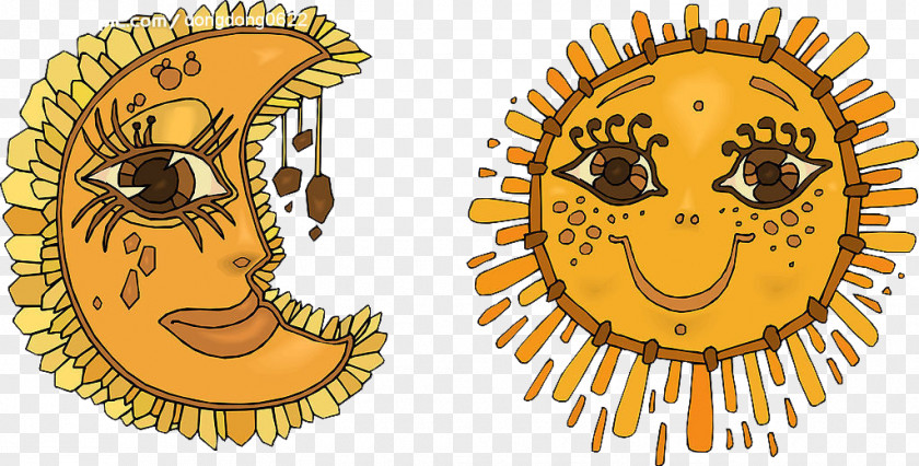 Yellow Sun Moon Cartoon Illustration PNG