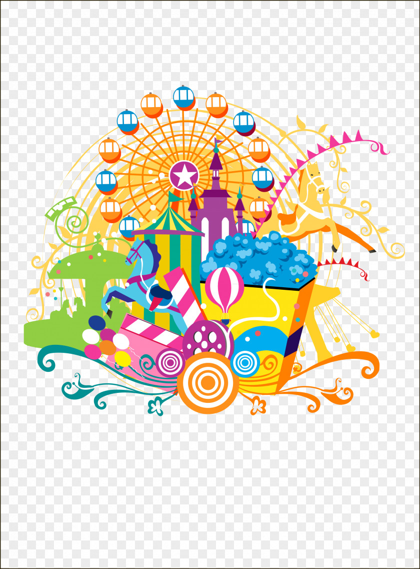 Vector Amusement Park Facilities Ferris Wheel Illustration PNG