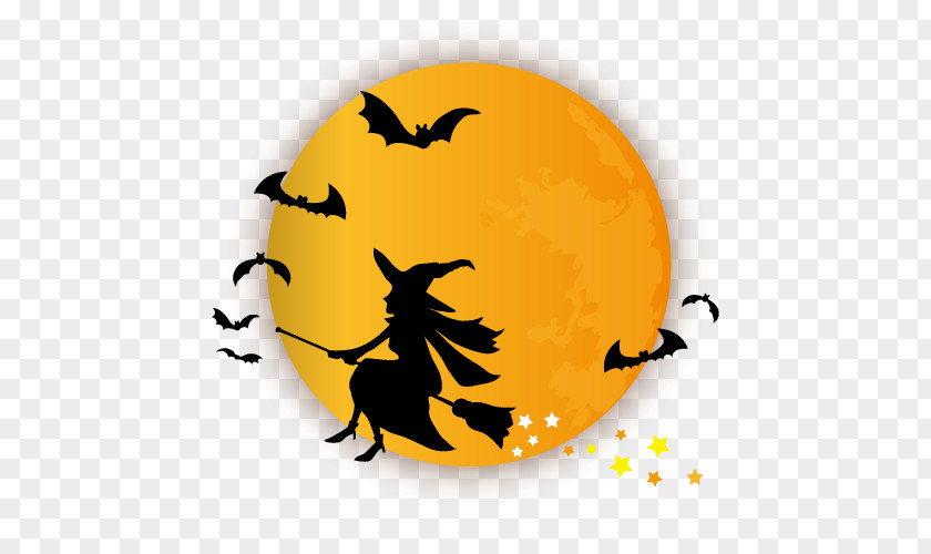 Halloween Full Moon And Witch Illustration. PNG
