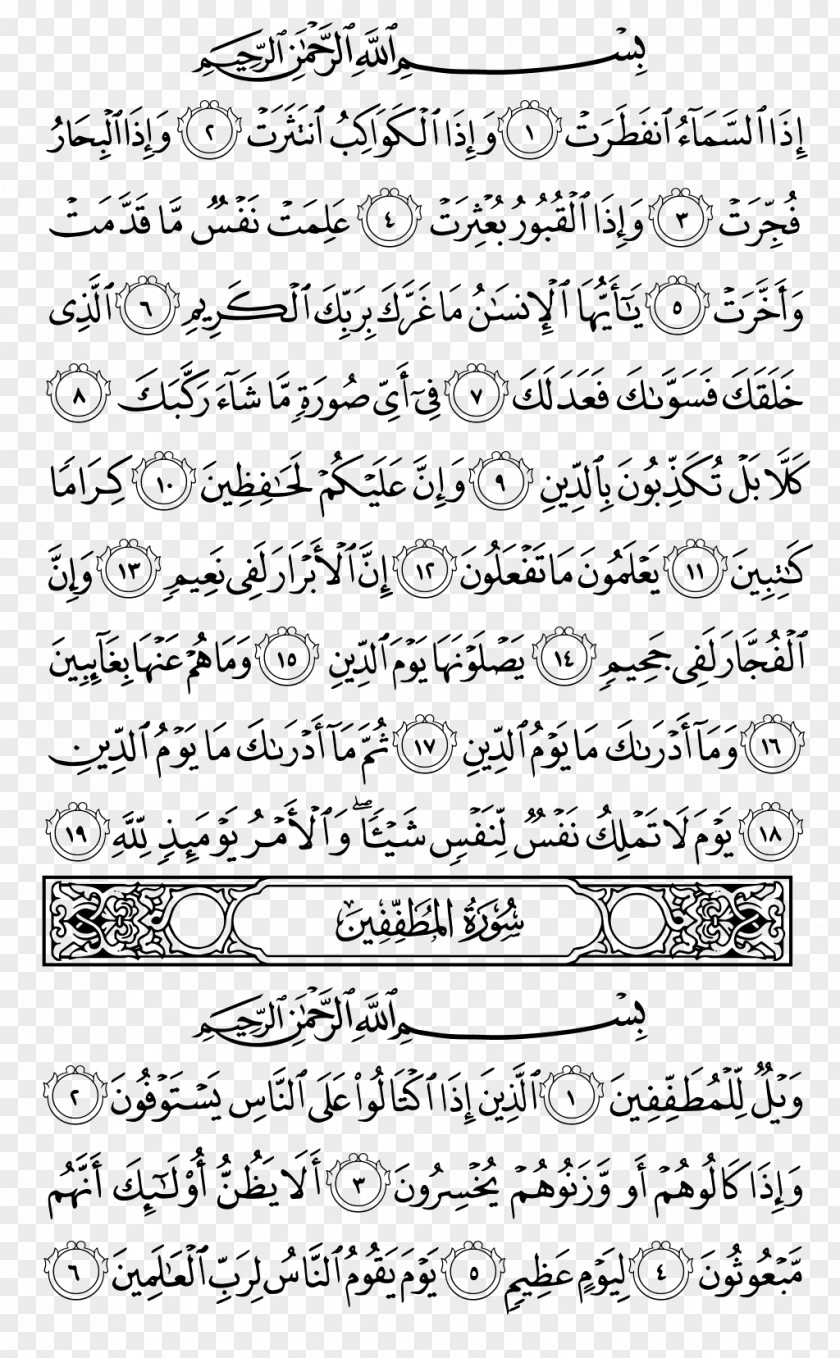 Qur'an Surah Al-Mutaffifin Al-Infitar Juz 30 PNG