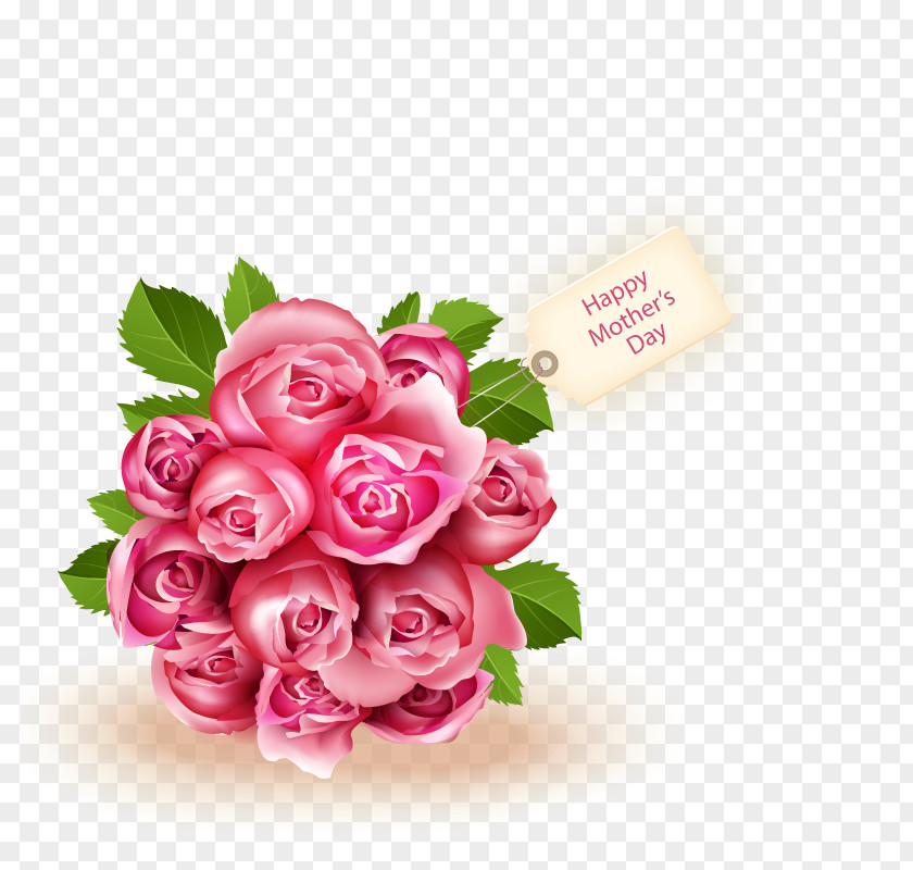 Mother's Day Bouquet Of Pink Roses Vector Mothers Wish Morning Love PNG