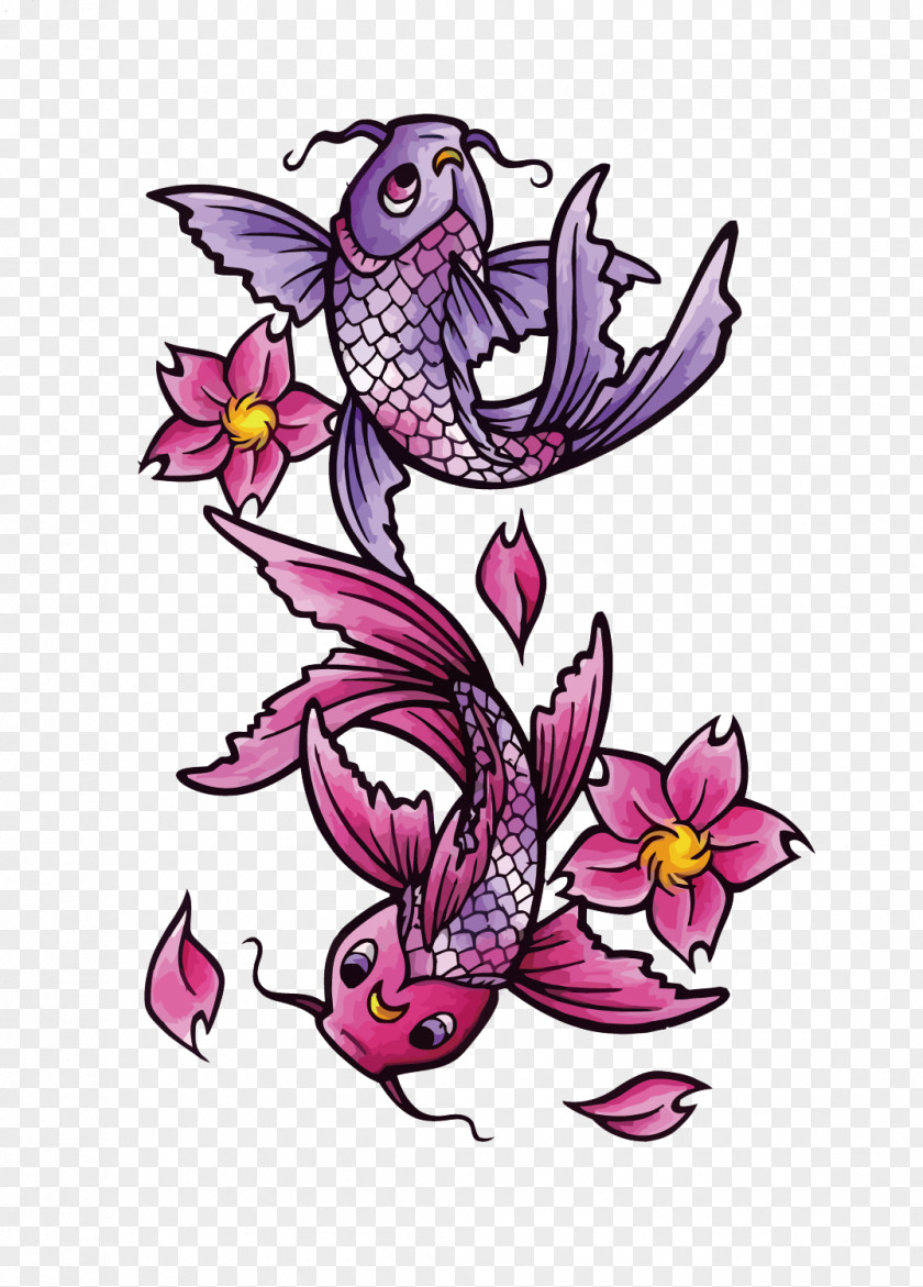 Vector Pisces Butterfly Koi Tattoo Black-and-gray Fish PNG