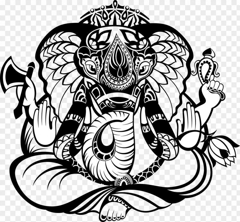 Tattoo Ganesha Deity Line Art Illustration PNG