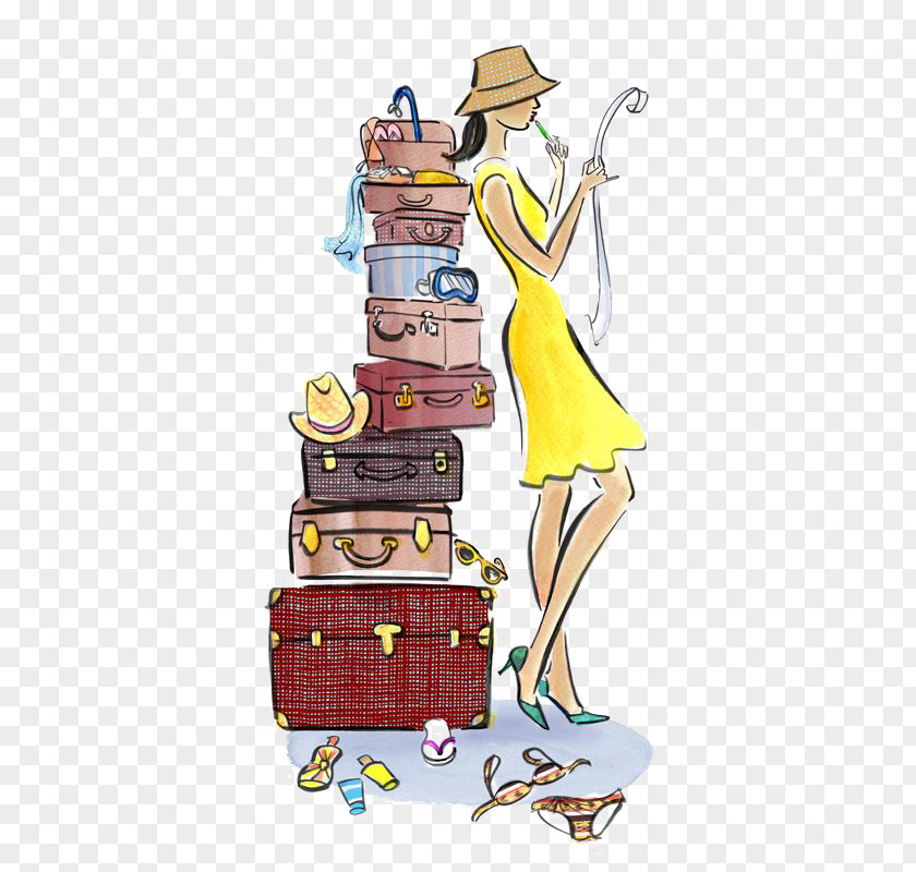 Travel Fashion Illustration Drawing Suitcase PNG