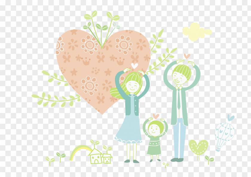 A Family Of Three Cartoon Heart Gesture Illustration PNG