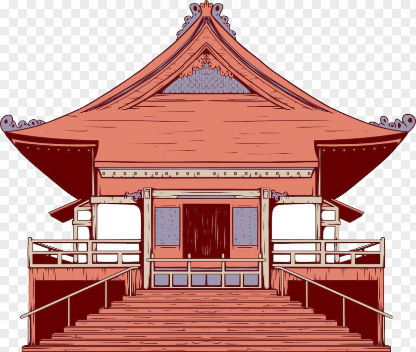 Japanese Red Hand Painted Architecture PNG