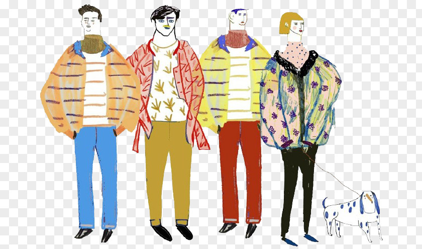 Cartoon Man Crowd Fashion Illustration Model Sheet PNG