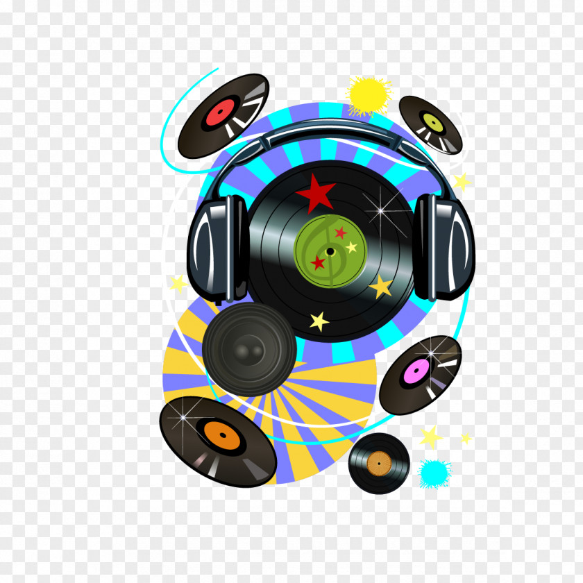 Vector Headphones And CD Phonograph Record LP Illustration PNG