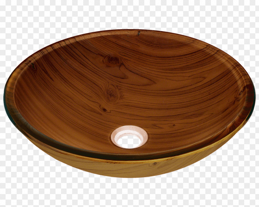 Wooden Grain Bowl Sink Glass Bathroom PNG