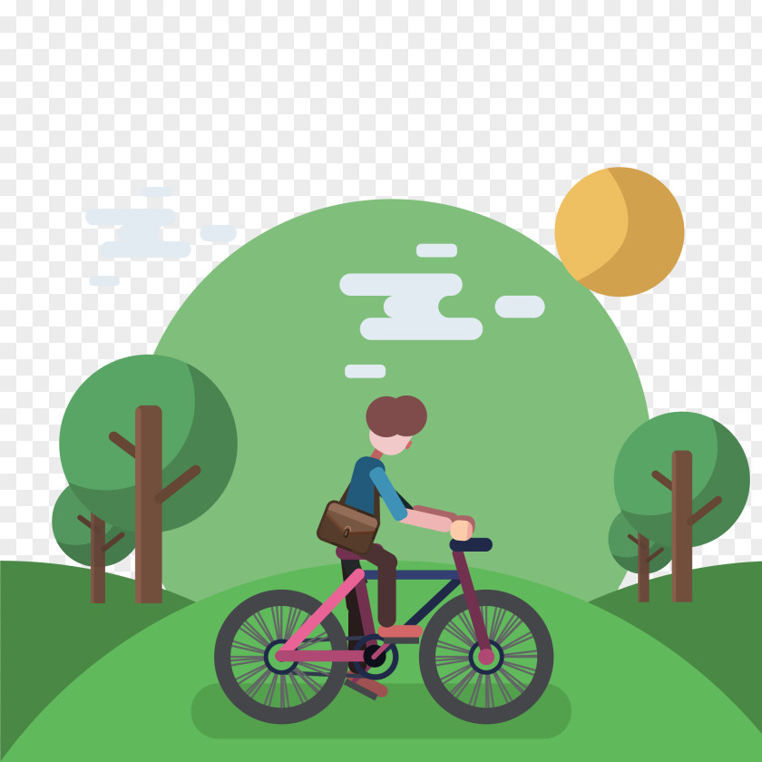 In The Forest Ride Bike Vector Euclidean Bicycle Illustration PNG