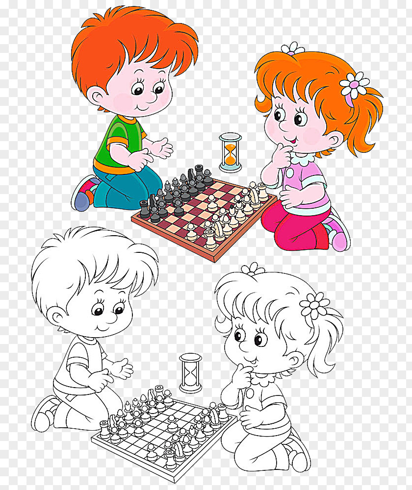 Chess Boys And Girls Cartoon Piece Play Illustration PNG