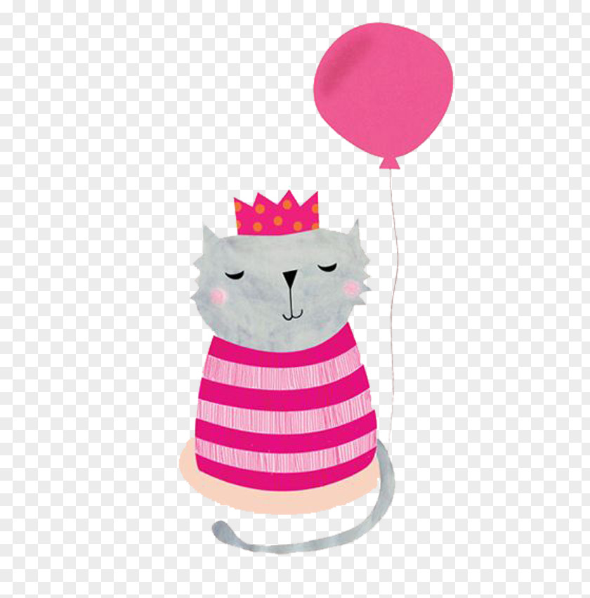 Balloons Take Crowned Cat Kitten Drawing Birthday Illustration PNG