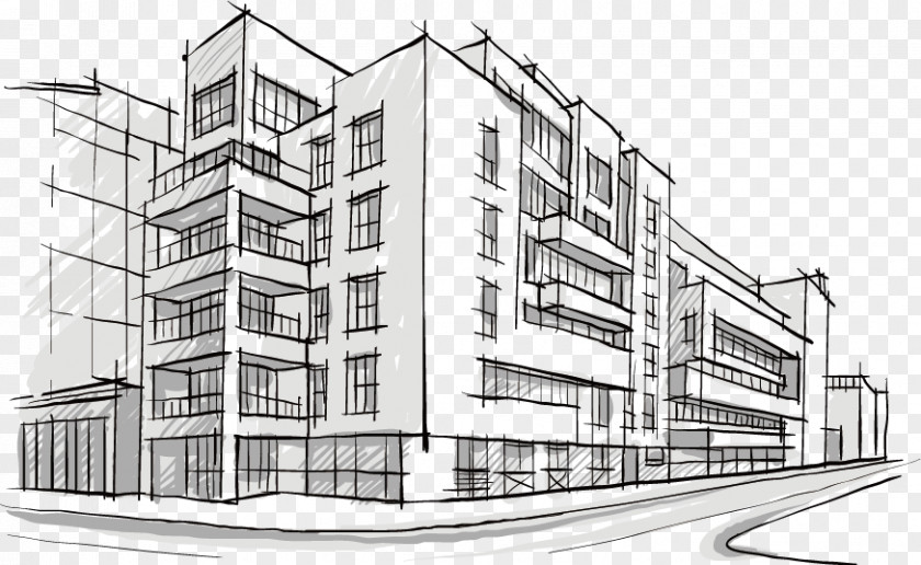 Hand-painted City Building Architectural Drawing Architecture Sketch PNG