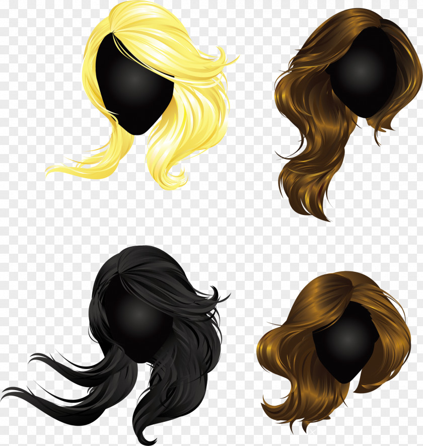 Vector Female Variety Of Hair Templates Long Wig Coloring PNG