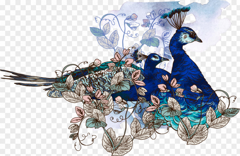 Beautiful Watercolor Peacock Bird Paper Peafowl Illustration PNG
