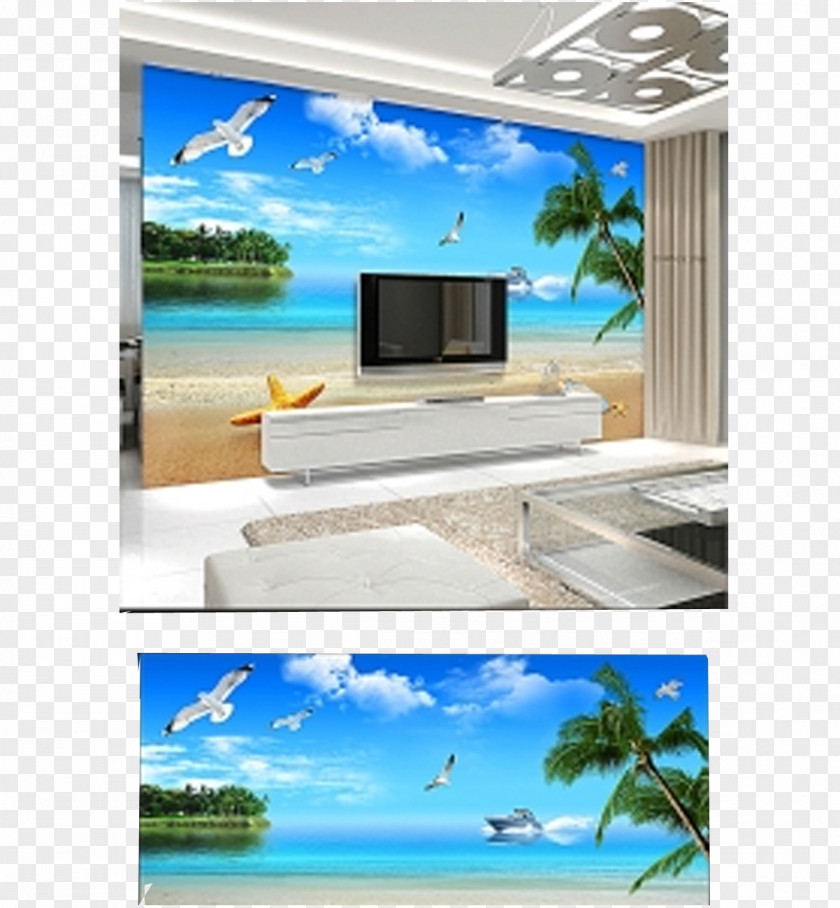 Beach View TV Backdrop Mural Wall Decal Living Room Wallpaper PNG