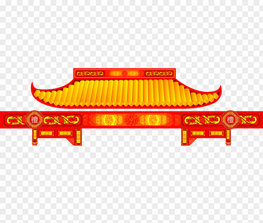 Golden Roof Gate Door Head Material Paifang PNG