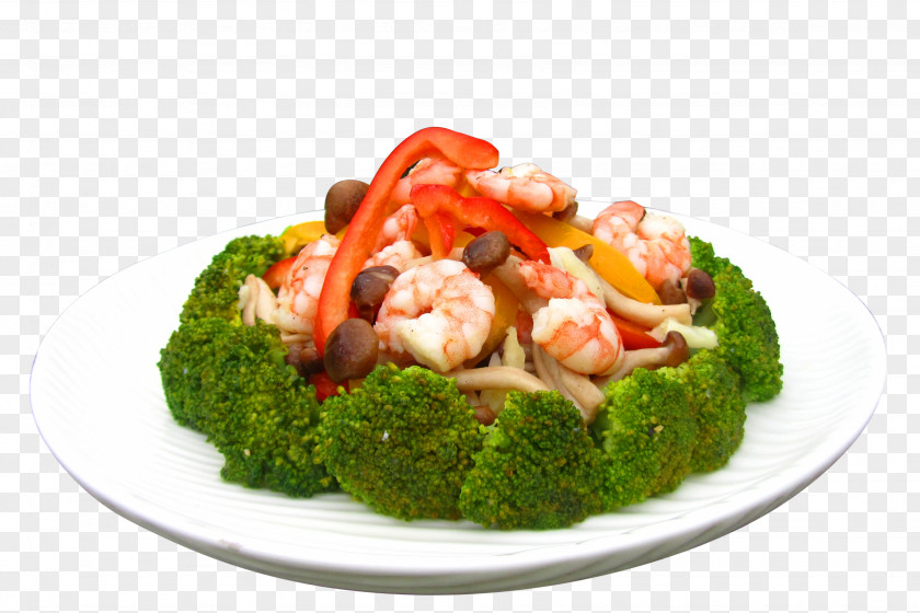 Broccoli Fried Shrimp Vegetarian Cuisine Recipe Stir Frying Salad PNG