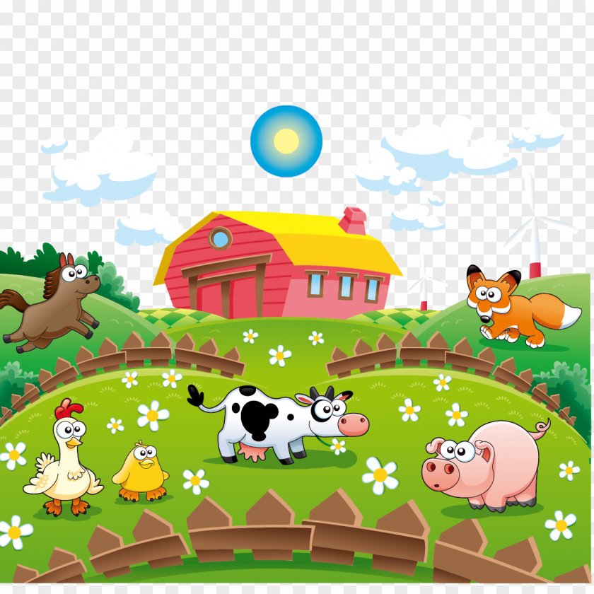 Cute Animal Farm Cattle Cartoon Illustration PNG