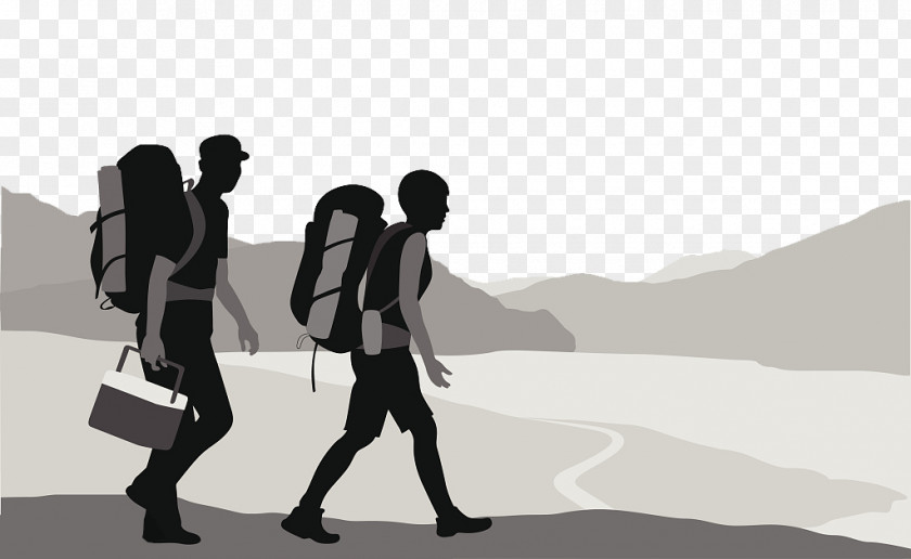 Vector Illustration Backpackers Travel Silhouette Backpacking Drawing PNG