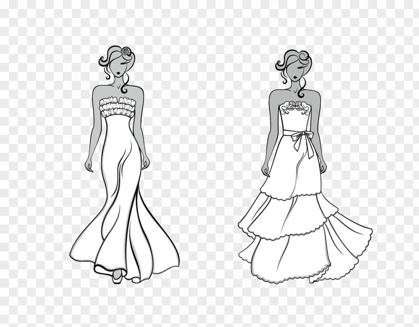 Hand-painted Dresses Gown Black And White Dress Sketch PNG