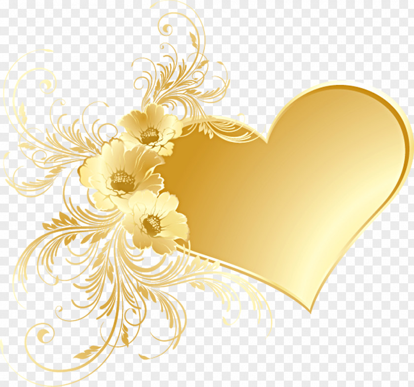 Gold Heart With Flowers Picture Clip Art PNG