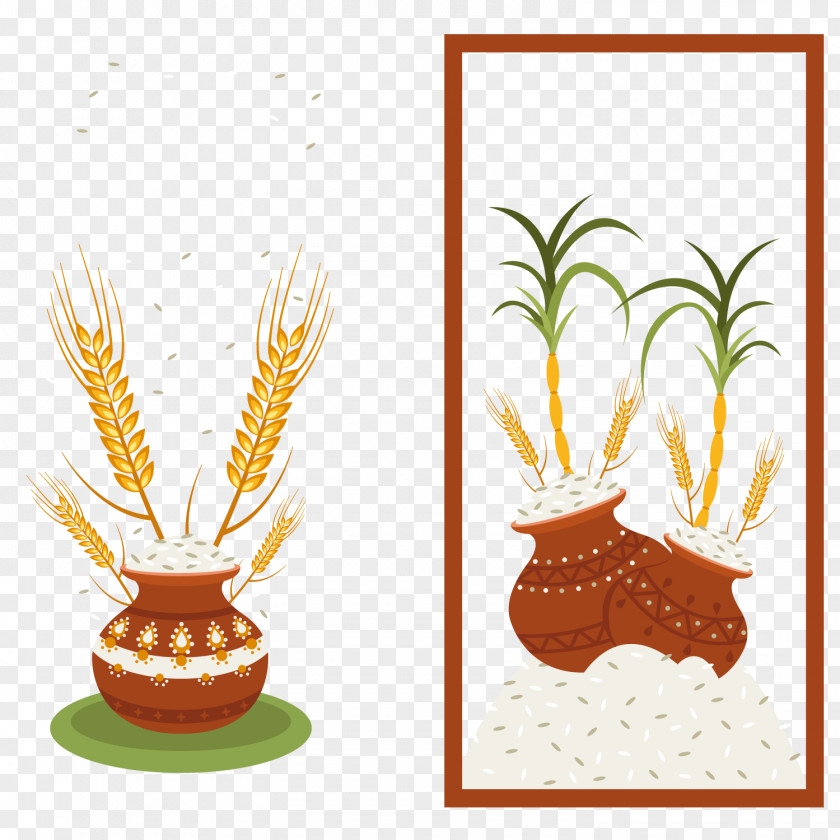 Rice, Wheat Vector Card Thai Pongal Rice Pineapple PNG