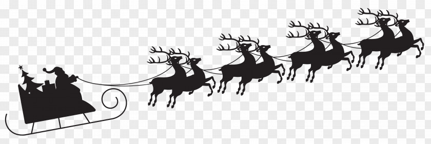 Santa With Sleigh Silhouette Transparent Clip Art Image Claus Sled Reindeer PNG