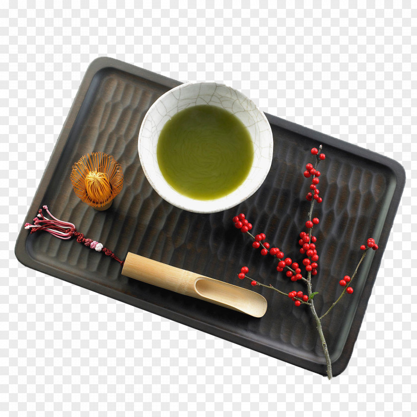 Japanese Green Tea And Apparatus Square Tray Matcha Cuisine PNG