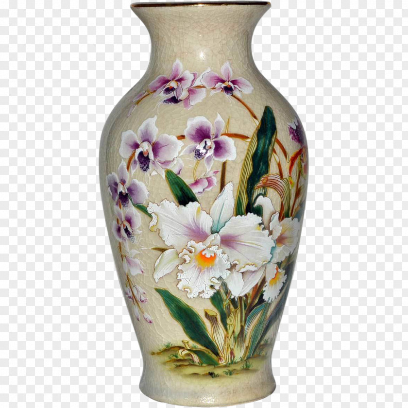 Vase Ceramic Porcelain Orchids Japan PNG